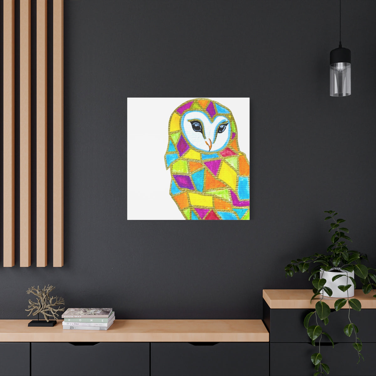 Spirit Animal Collection - Colorful Mosaic Barn Owl — Stretched Canvas Print Wall Art