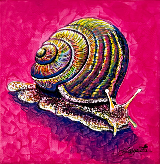 colorofoc-helix-snail-painting-original-acrylic-on-canvas-ingrida-tautkute-lithuanian-artist-pink-red-fuscia-animal-handmade