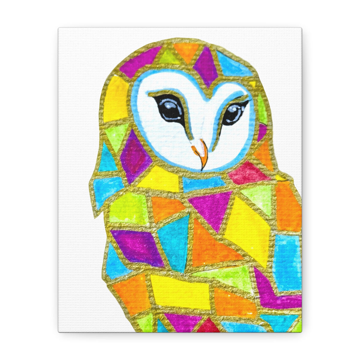 Spirit Animal Collection - Colorful Mosaic Barn Owl  — Stretched Canvas Print Wall Art