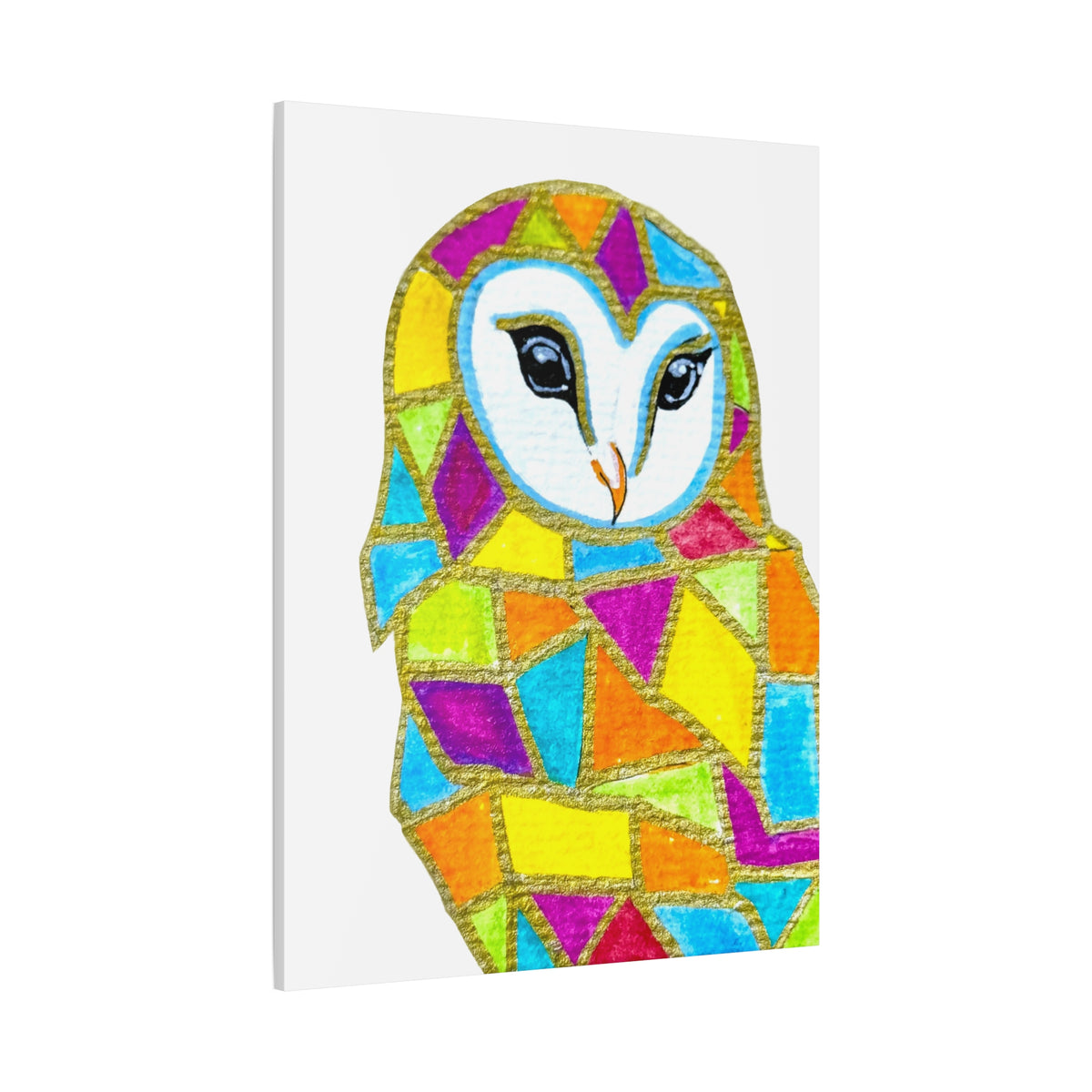 Spirit Animal Collection - Colorful Mosaic Barn Owl  — Stretched Canvas Print Wall Art
