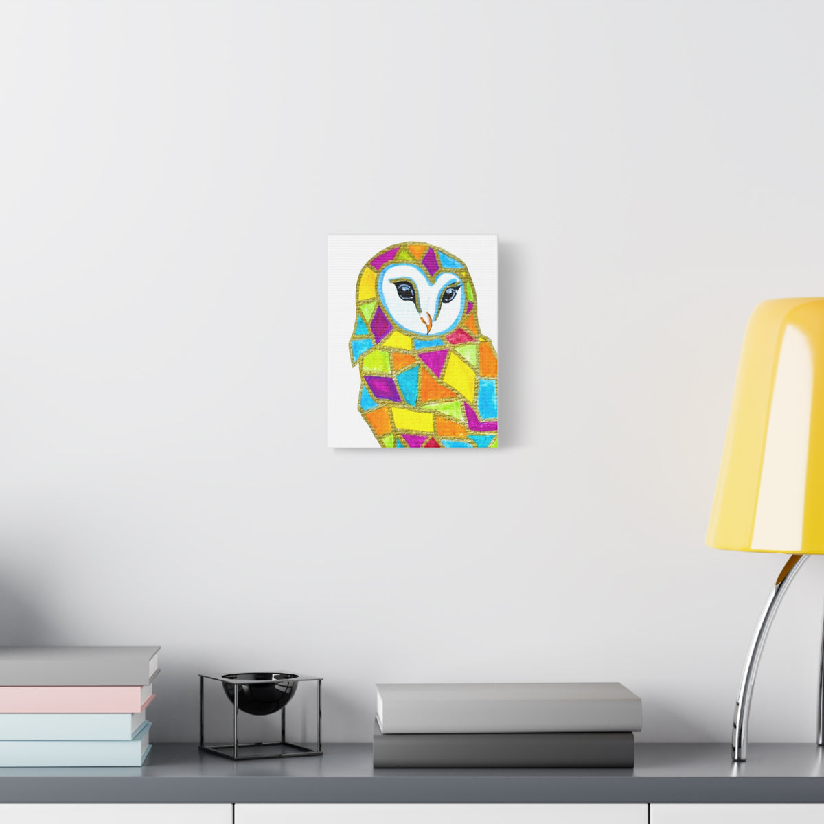 Spirit Animal Collection - Colorful Mosaic Barn Owl  — Stretched Canvas Print Wall Art