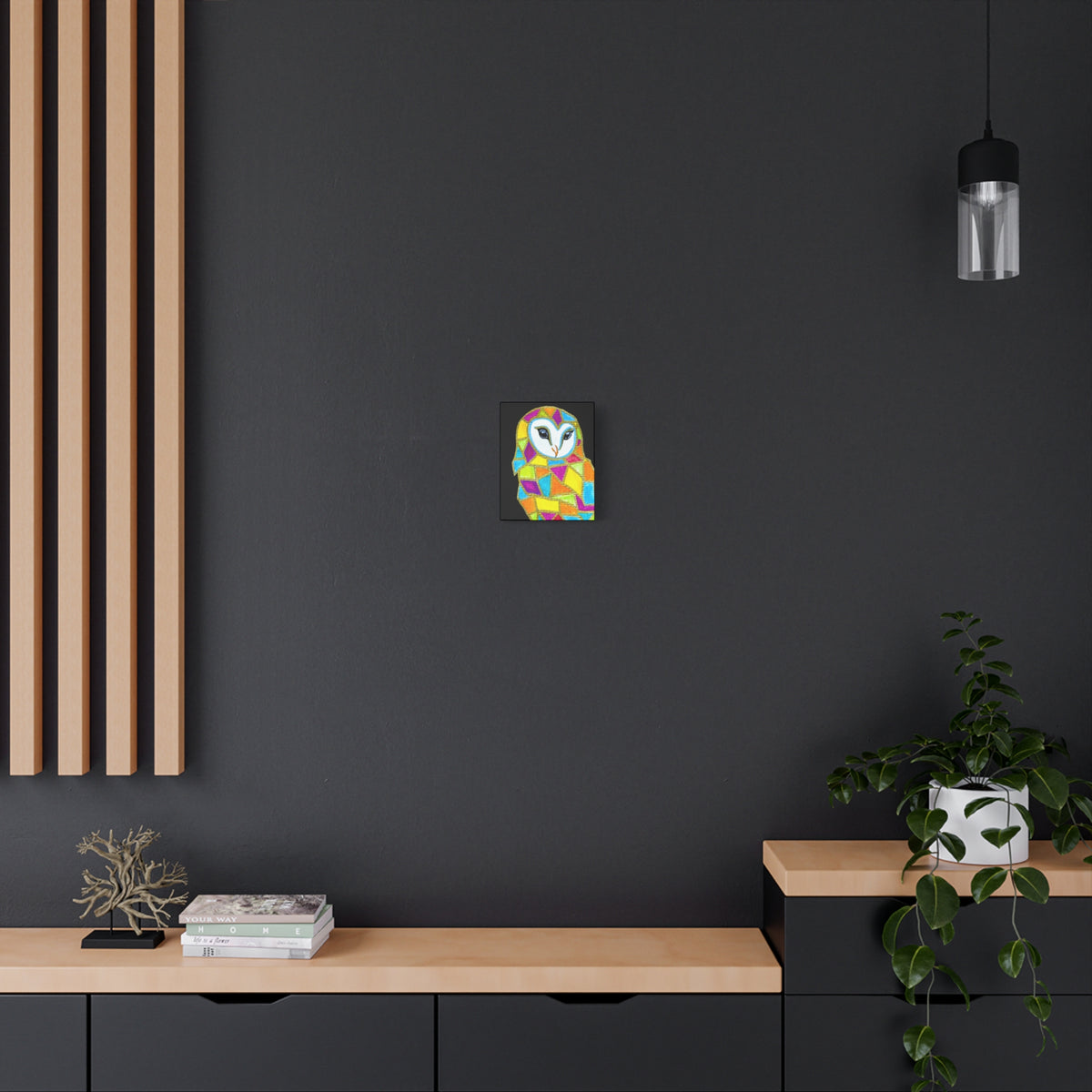 Spirit Animal Collection - Colorful Mosaic Barn Owl  — Stretched Canvas Print Wall Art
