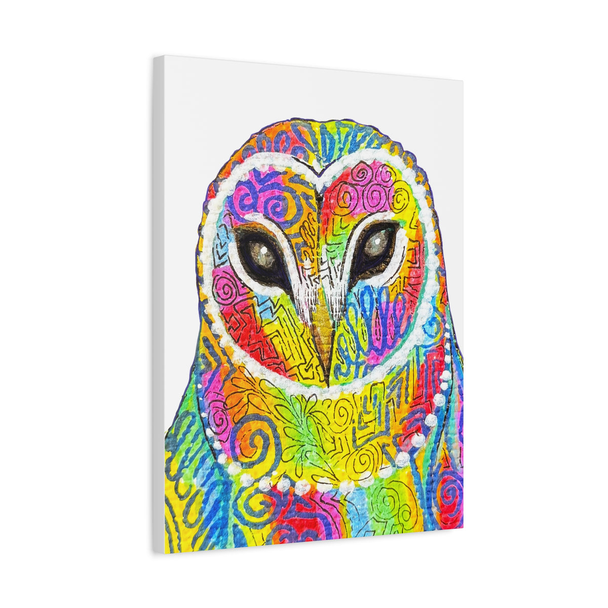 Spirit Animal Collection - Colorful Psychedelic Owl  — Stretched Canvas Print Wall Art