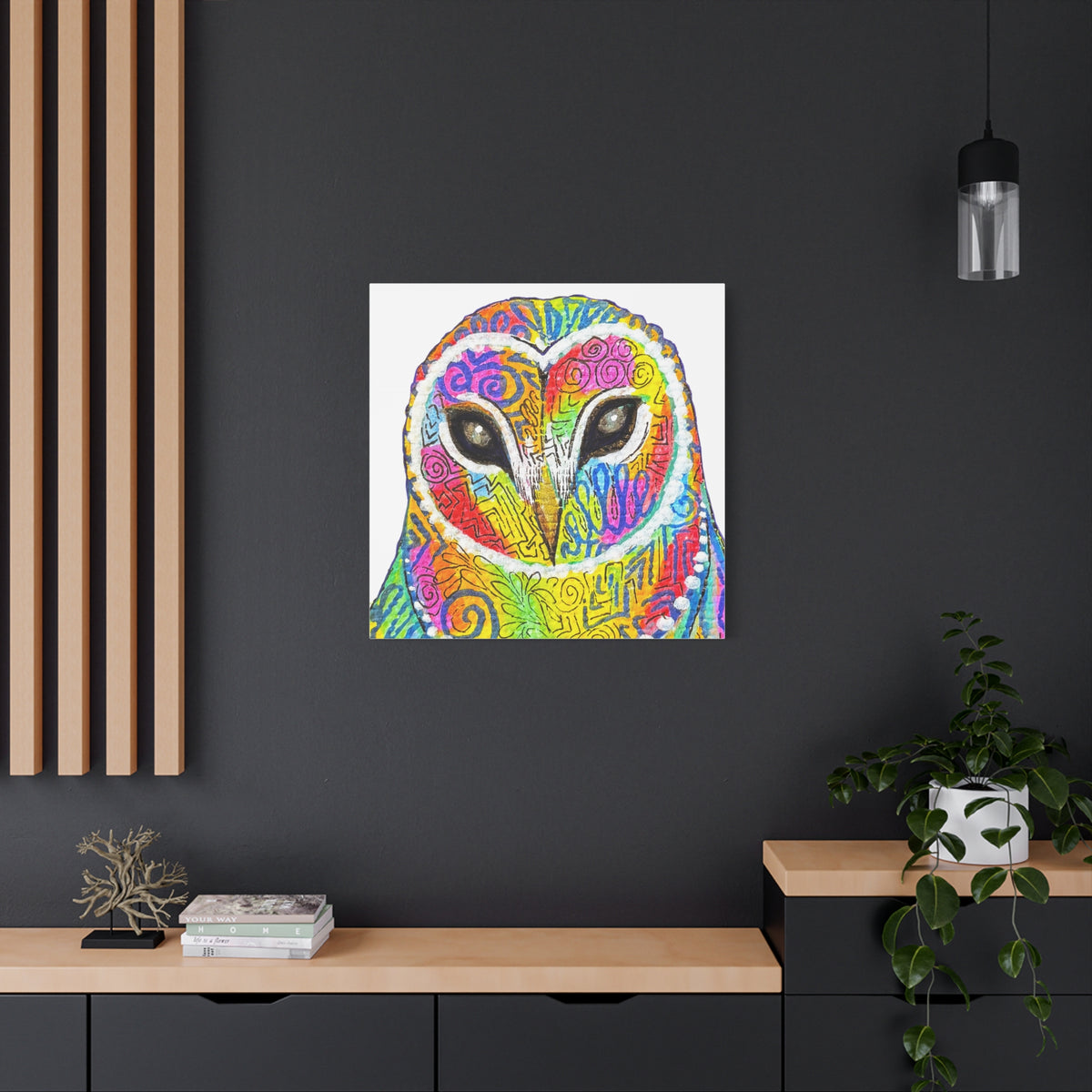 Spirit Animal Collection - Colorful Psychedelic Owl  — Stretched Canvas Print Wall Art