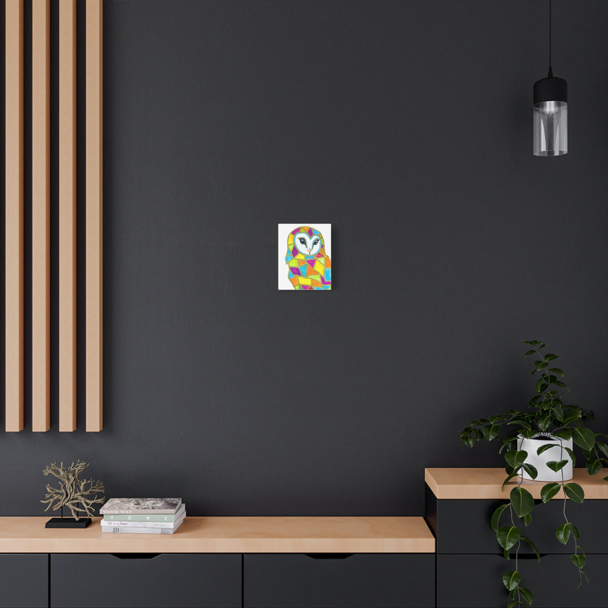 Spirit Animal Collection - Colorful Mosaic Barn Owl  — Stretched Canvas Print Wall Art