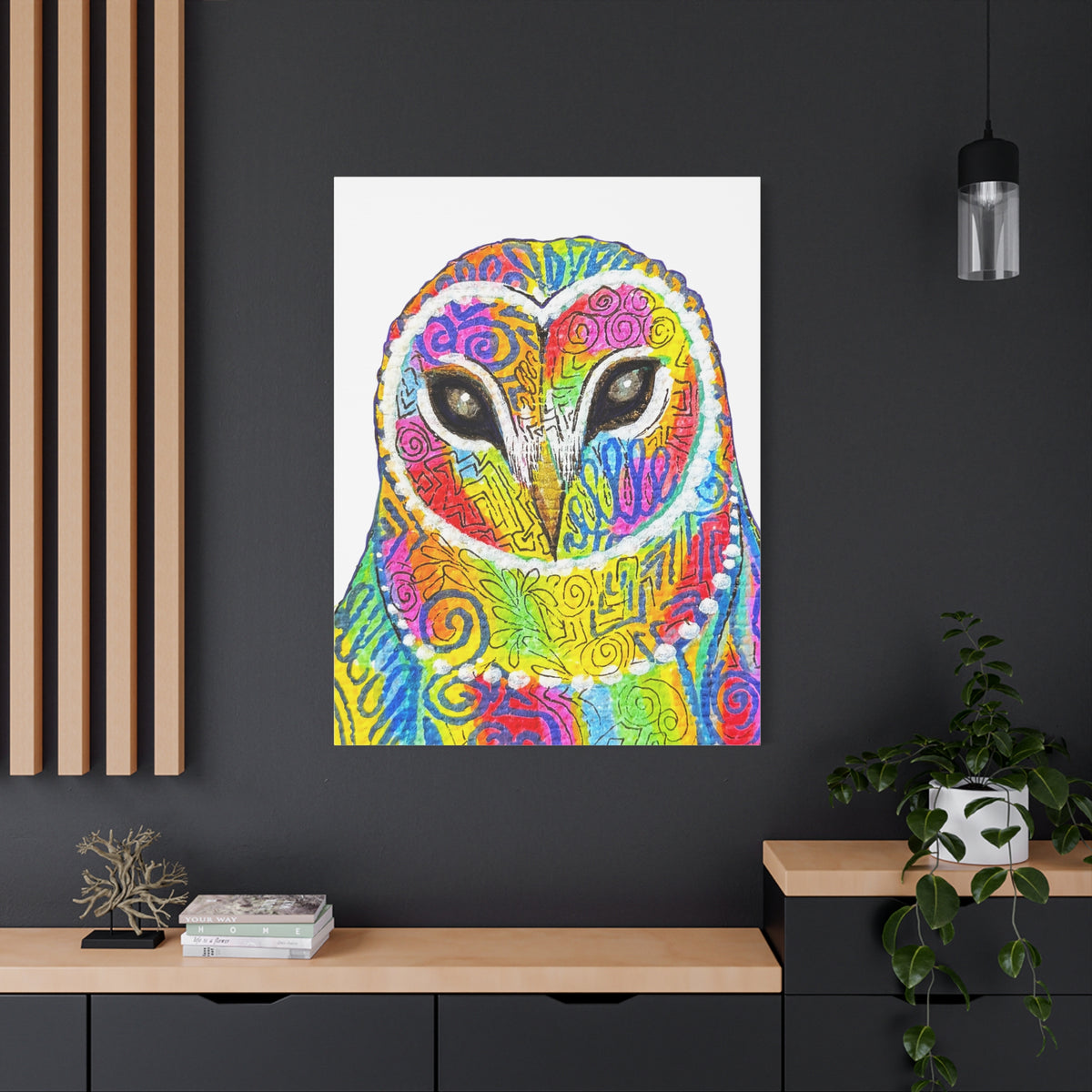 Spirit Animal Collection - Colorful Psychedelic Owl  — Stretched Canvas Print Wall Art