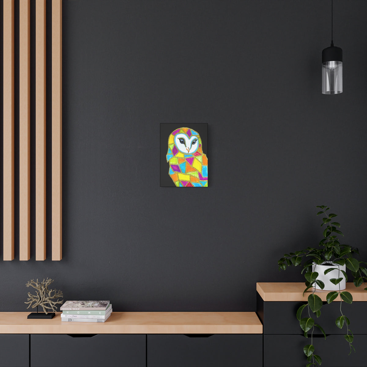 Spirit Animal Collection - Colorful Mosaic Barn Owl  — Stretched Canvas Print Wall Art