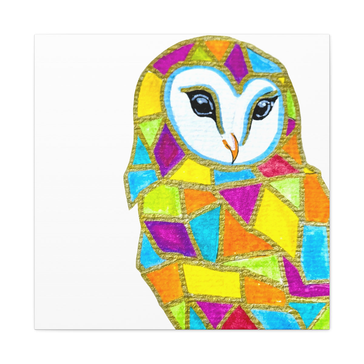 Spirit Animal Collection - Colorful Mosaic Barn Owl  — Stretched Canvas Print Wall Art