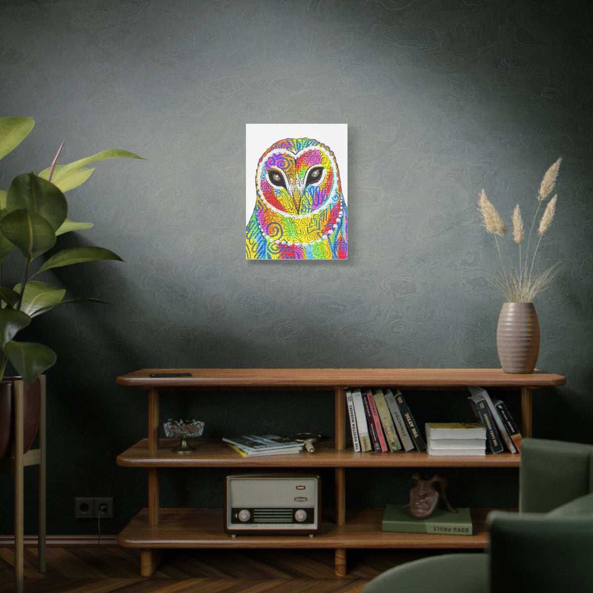 Spirit Animal Collection - Colorful Psychedelic Owl  — Stretched Canvas Print Wall Art