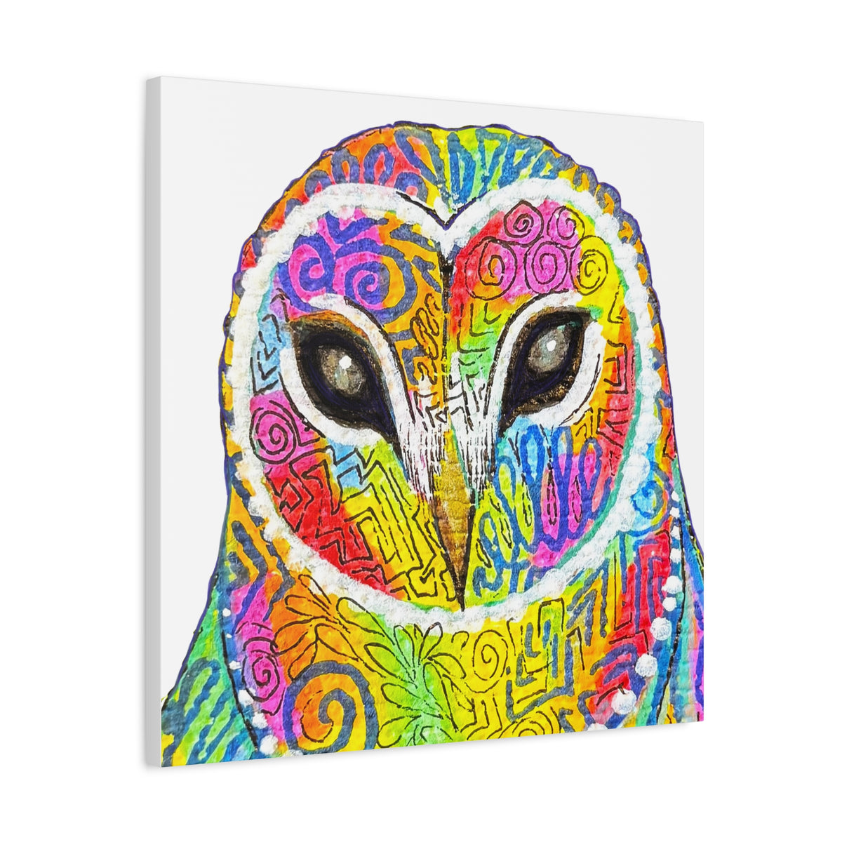 Spirit Animal Collection - Colorful Psychedelic Owl  — Stretched Canvas Print Wall Art