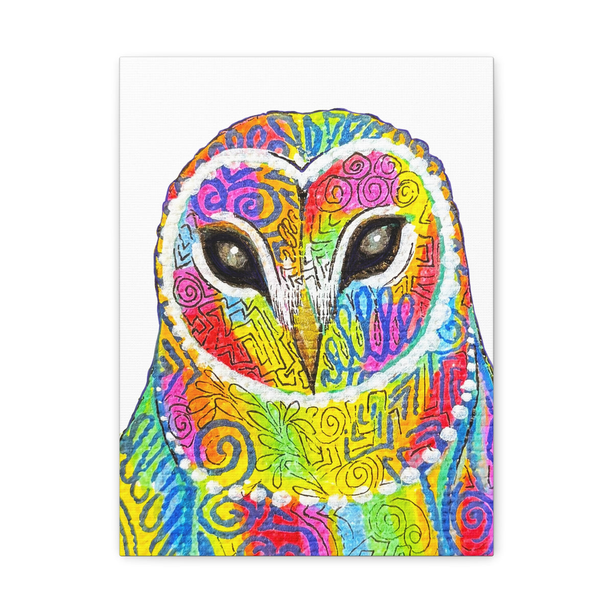Spirit Animal Collection - Colorful Psychedelic Owl  — Stretched Canvas Print Wall Art
