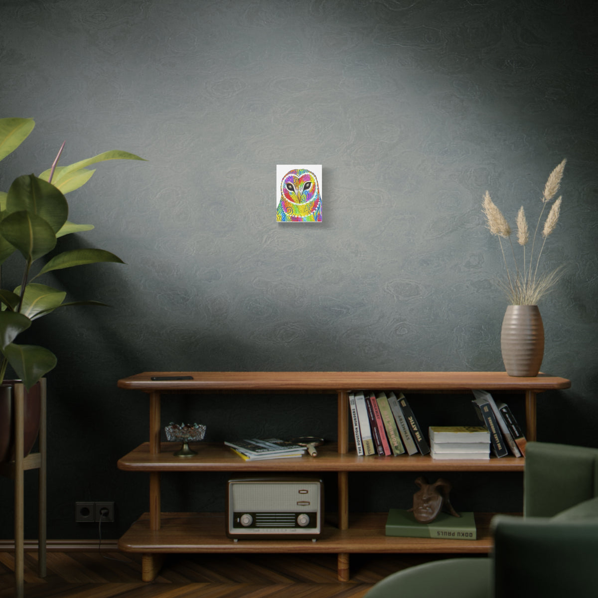 Spirit Animal Collection - Colorful Psychedelic Owl  — Stretched Canvas Print Wall Art