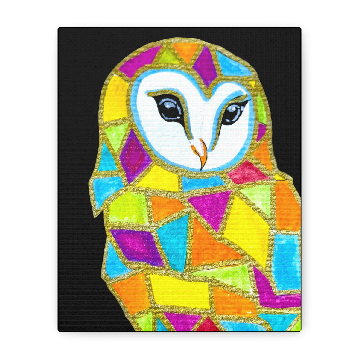 Spirit Animal Collection - Colorful Mosaic Barn Owl  — Stretched Canvas Print Wall Art