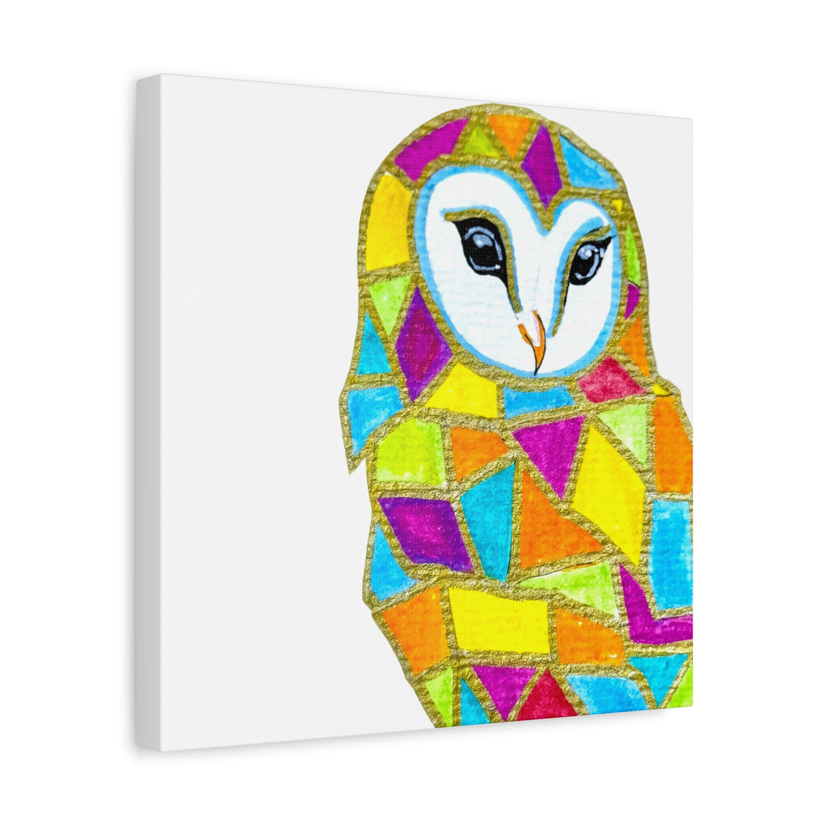 Spirit Animal Collection - Colorful Mosaic Barn Owl  — Stretched Canvas Print Wall Art