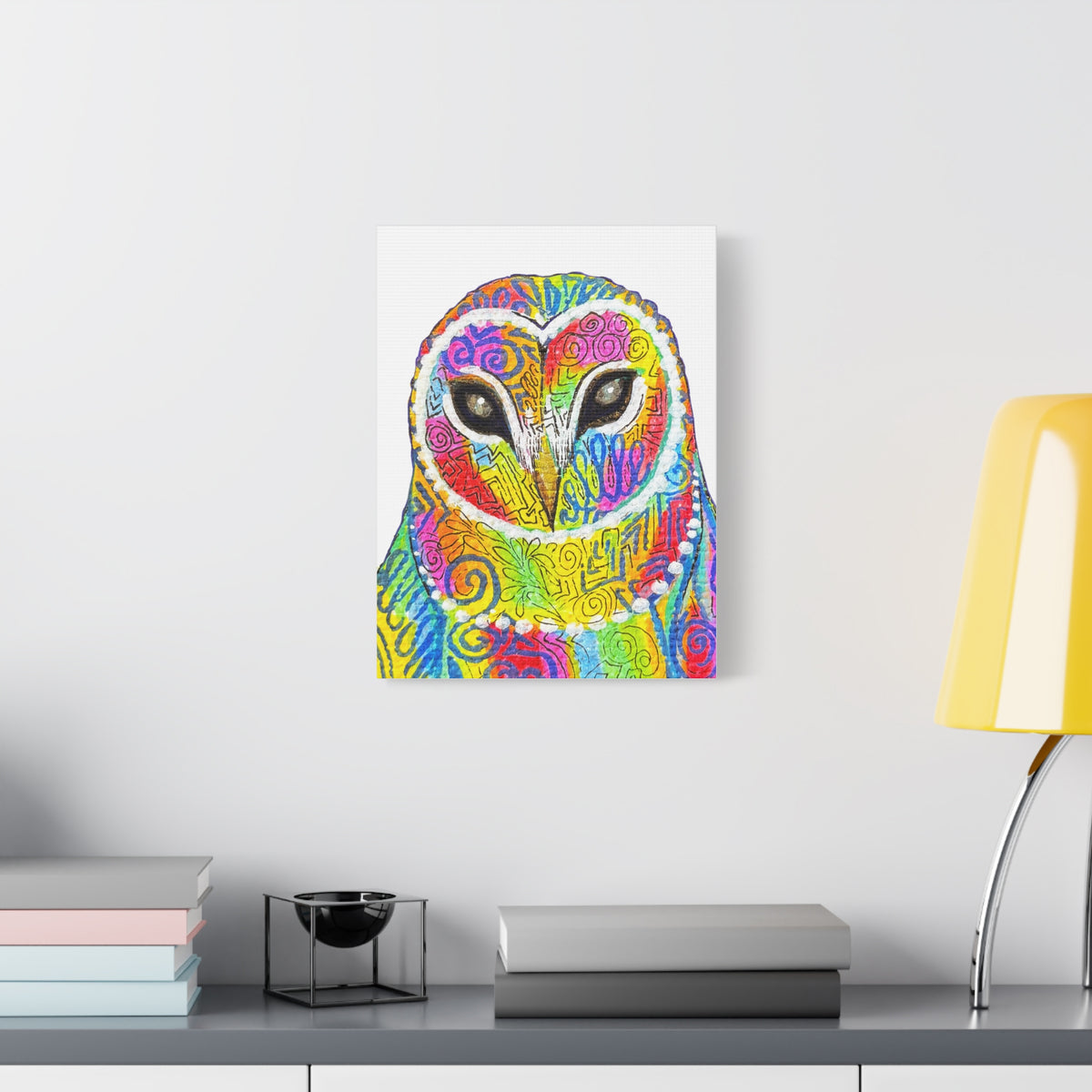 Spirit Animal Collection - Colorful Psychedelic Owl  — Stretched Canvas Print Wall Art