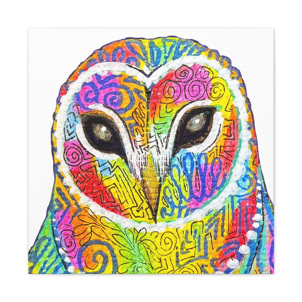 Spirit Animal Collection - Colorful Psychedelic Owl  — Stretched Canvas Print Wall Art