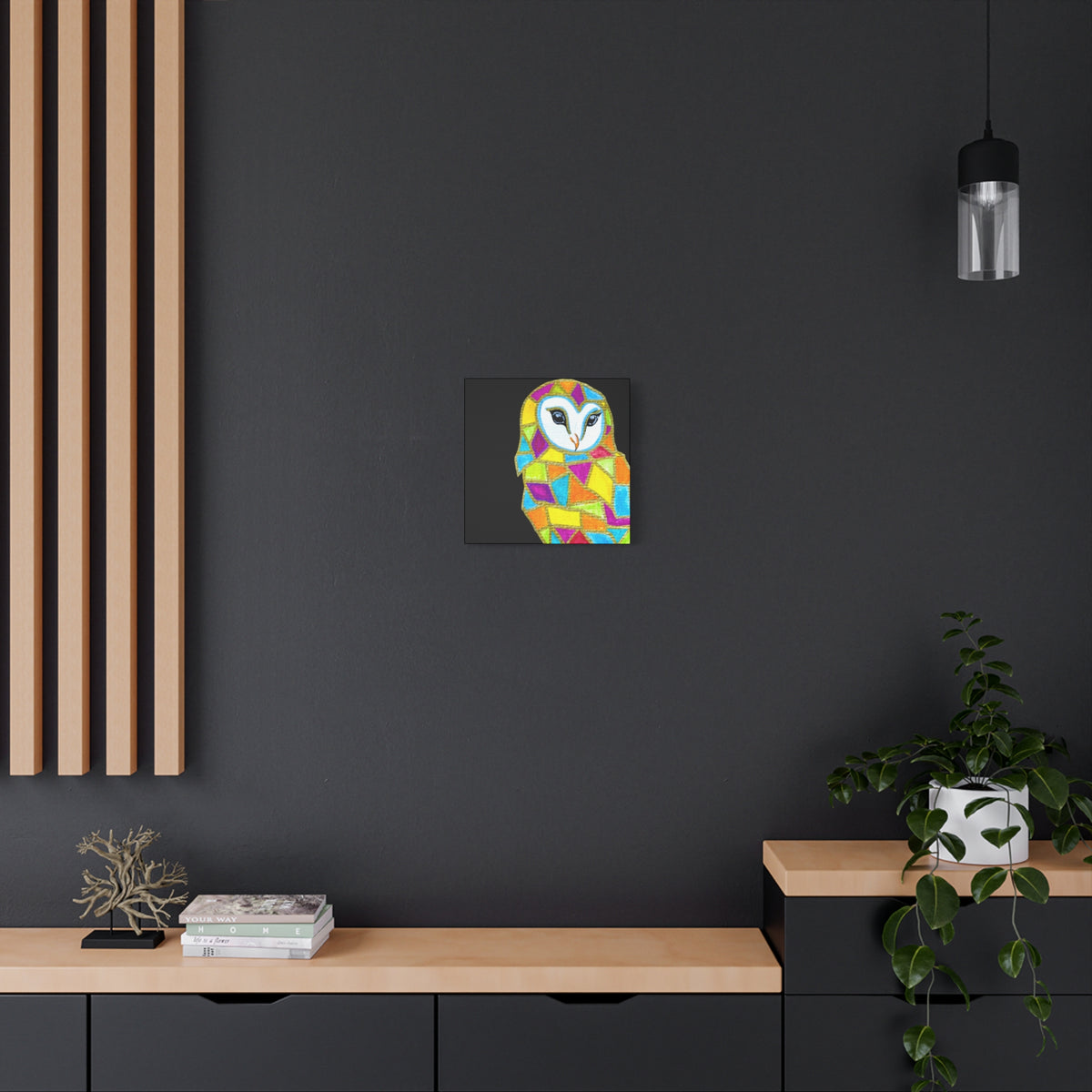 Spirit Animal Collection - Colorful Mosaic Barn Owl  — Stretched Canvas Print Wall Art