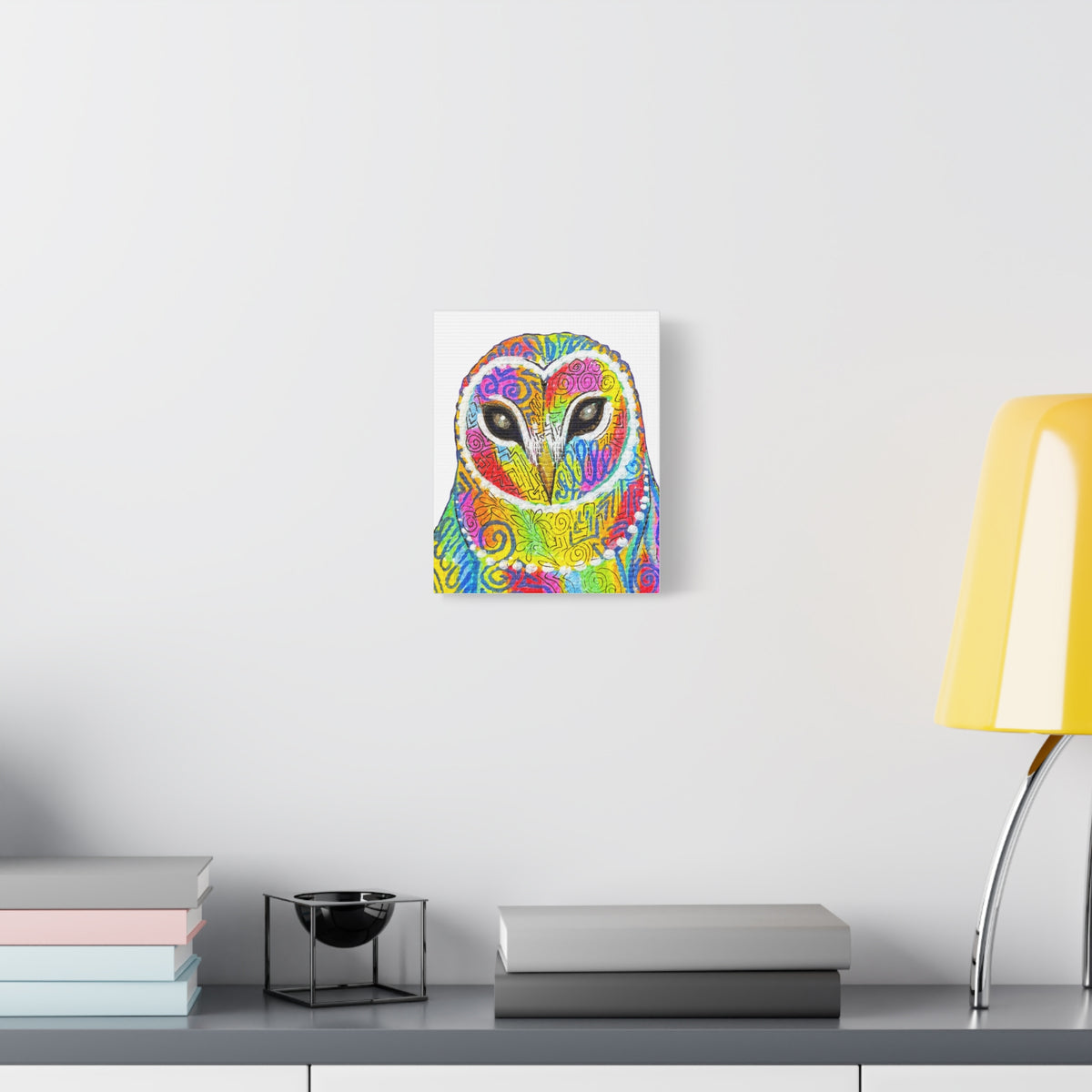 Spirit Animal Collection - Colorful Psychedelic Owl  — Stretched Canvas Print Wall Art