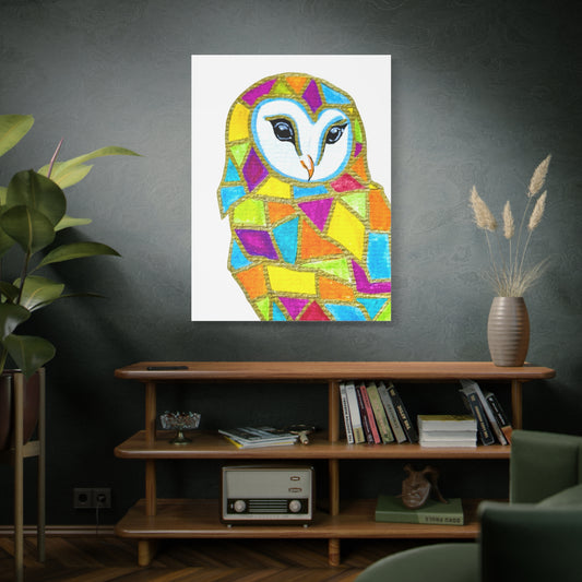 Spirit Animal Collection - Colorful Mosaic Barn Owl  — Stretched Canvas Print Wall Art