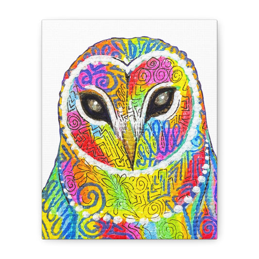 Spirit Animal Collection - Colorful Psychedelic Owl  — Stretched Canvas Print Wall Art
