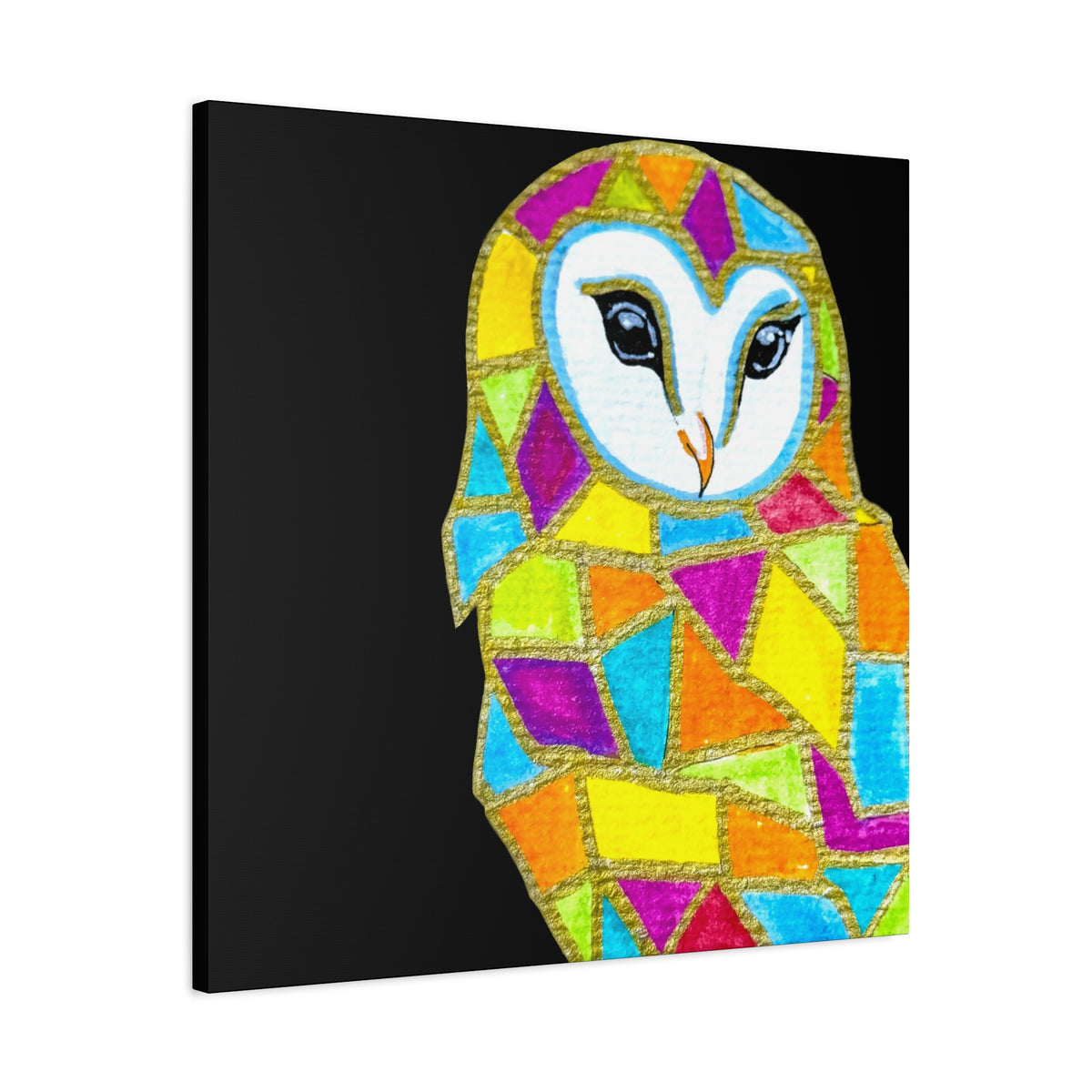 Spirit Animal Collection - Colorful Mosaic Barn Owl  — Stretched Canvas Print Wall Art