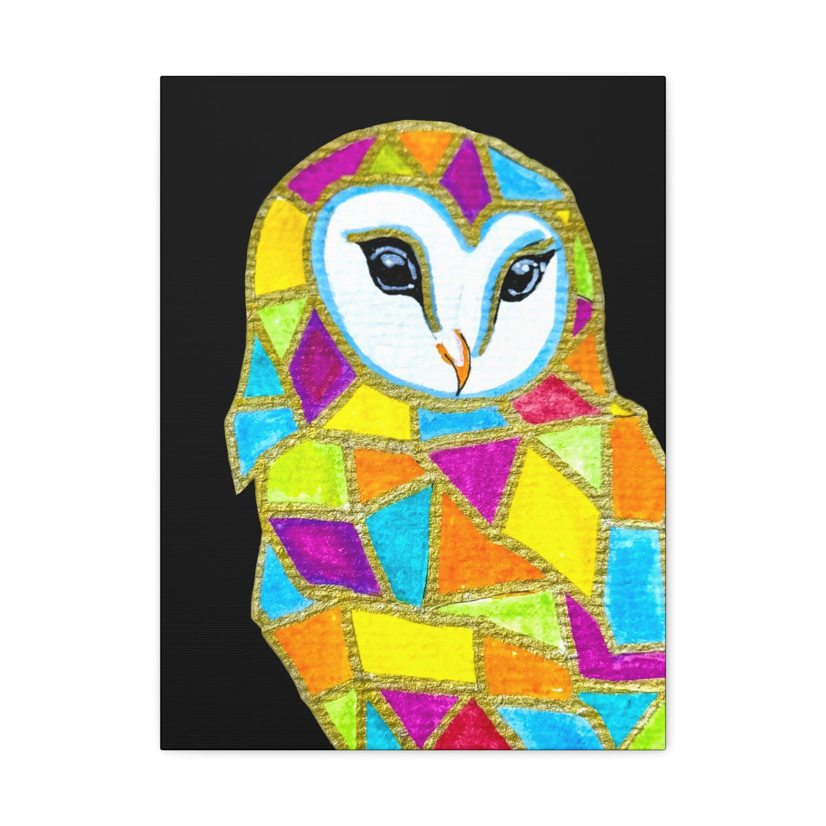 Spirit Animal Collection - Colorful Mosaic Barn Owl  — Stretched Canvas Print Wall Art