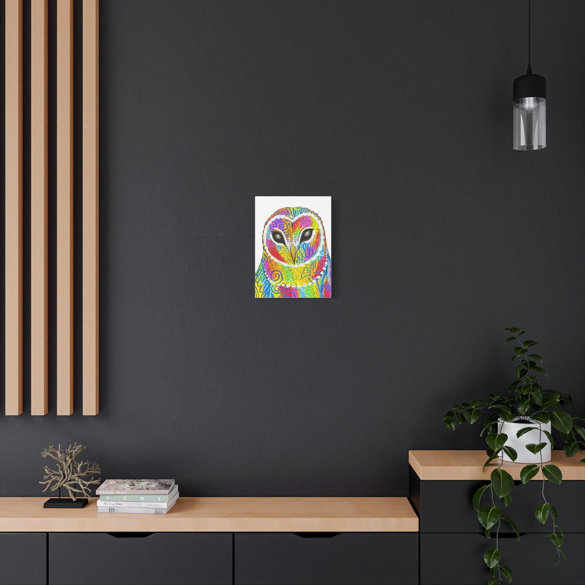 Spirit Animal Collection - Colorful Psychedelic Owl  — Stretched Canvas Print Wall Art