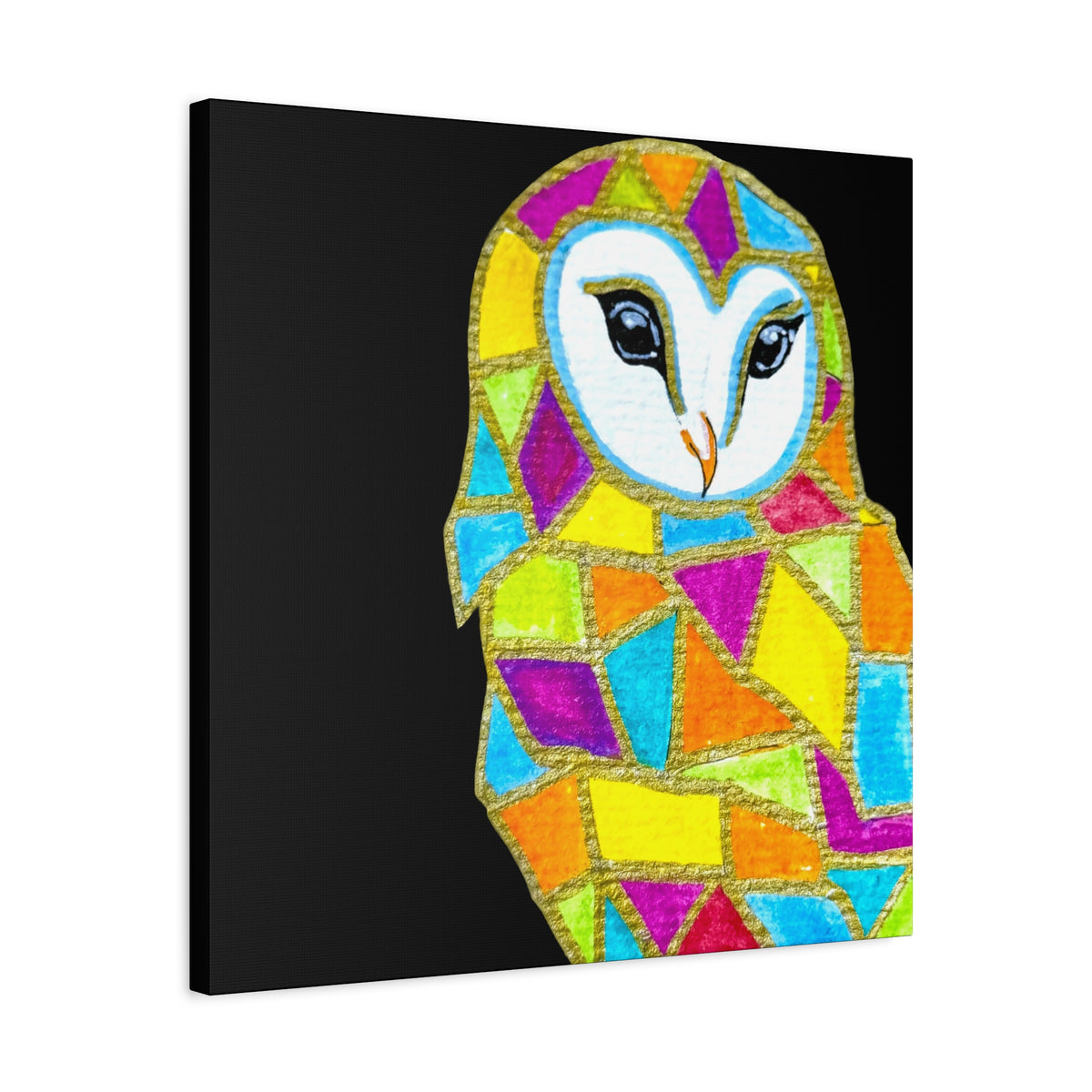 Spirit Animal Collection - Colorful Mosaic Barn Owl  — Stretched Canvas Print Wall Art