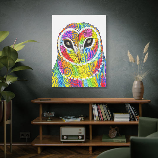 Spirit Animal Collection - Colorful Psychedelic Owl  — Stretched Canvas Print Wall Art