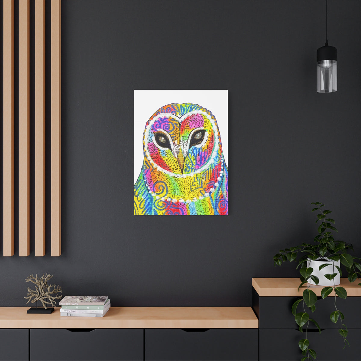 Spirit Animal Collection - Colorful Psychedelic Owl  — Stretched Canvas Print Wall Art
