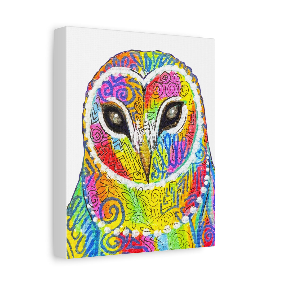 Spirit Animal Collection - Colorful Psychedelic Owl  — Stretched Canvas Print Wall Art