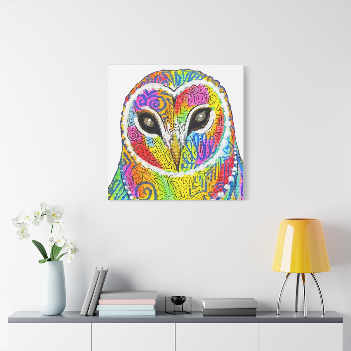 Spirit Animal Collection - Colorful Psychedelic Owl  — Stretched Canvas Print Wall Art