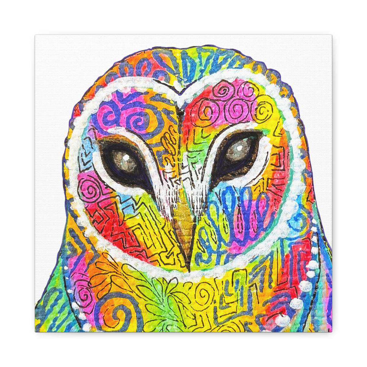 Spirit Animal Collection - Colorful Psychedelic Owl  — Stretched Canvas Print Wall Art