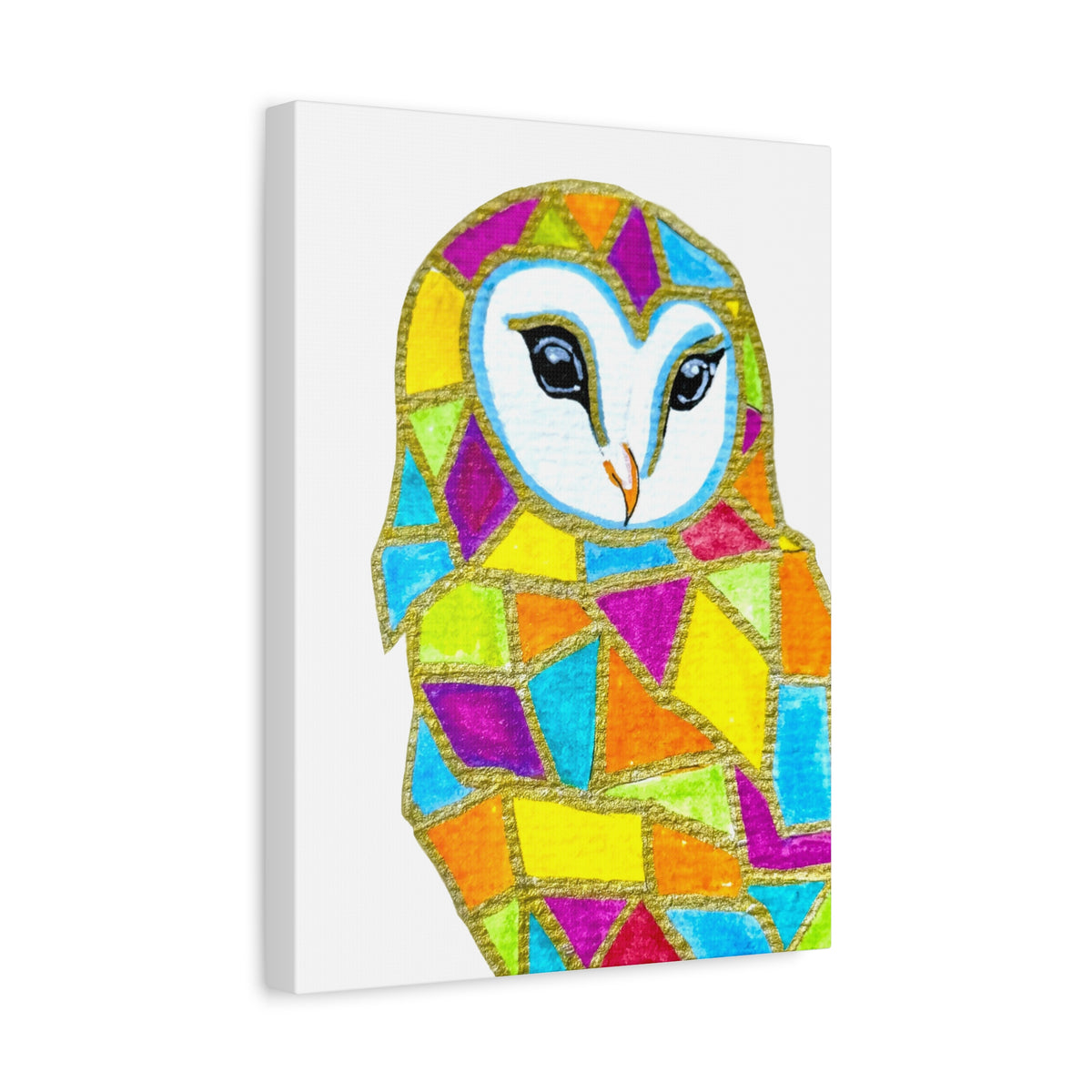 Spirit Animal Collection - Colorful Mosaic Barn Owl  — Stretched Canvas Print Wall Art
