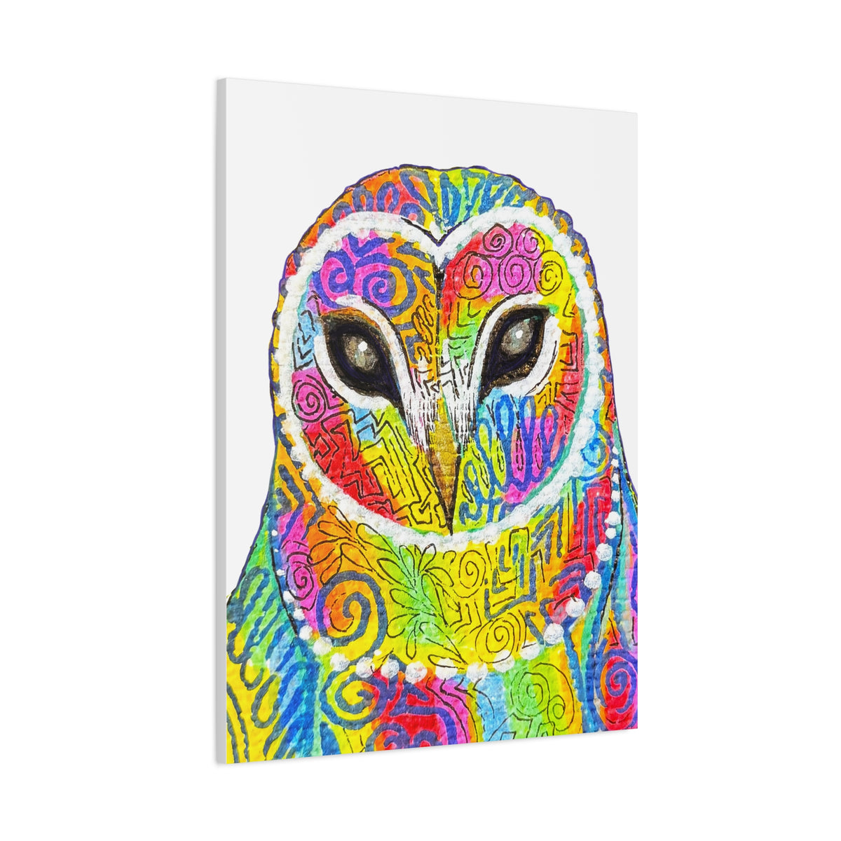 Spirit Animal Collection - Colorful Psychedelic Owl  — Stretched Canvas Print Wall Art
