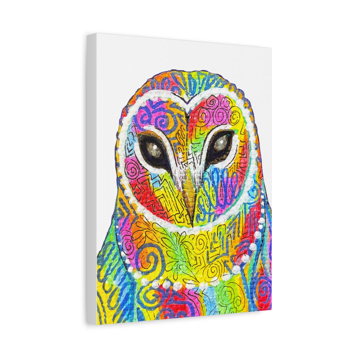 Spirit Animal Collection - Colorful Psychedelic Owl  — Stretched Canvas Print Wall Art