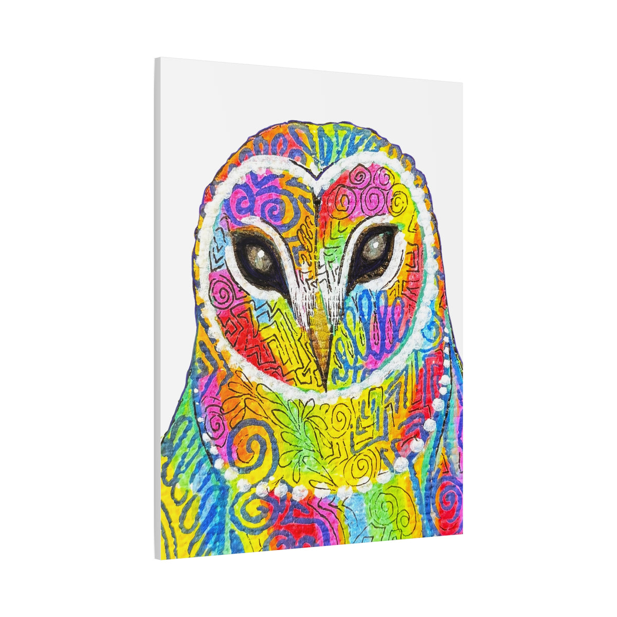 Spirit Animal Collection - Colorful Psychedelic Owl  — Stretched Canvas Print Wall Art