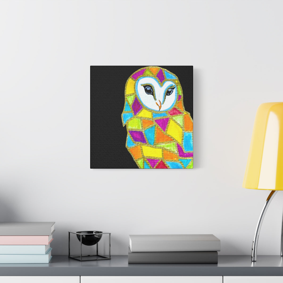 Spirit Animal Collection - Colorful Mosaic Barn Owl  — Stretched Canvas Print Wall Art