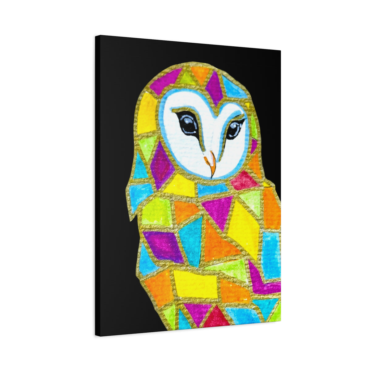 Spirit Animal Collection - Colorful Mosaic Barn Owl  — Stretched Canvas Print Wall Art