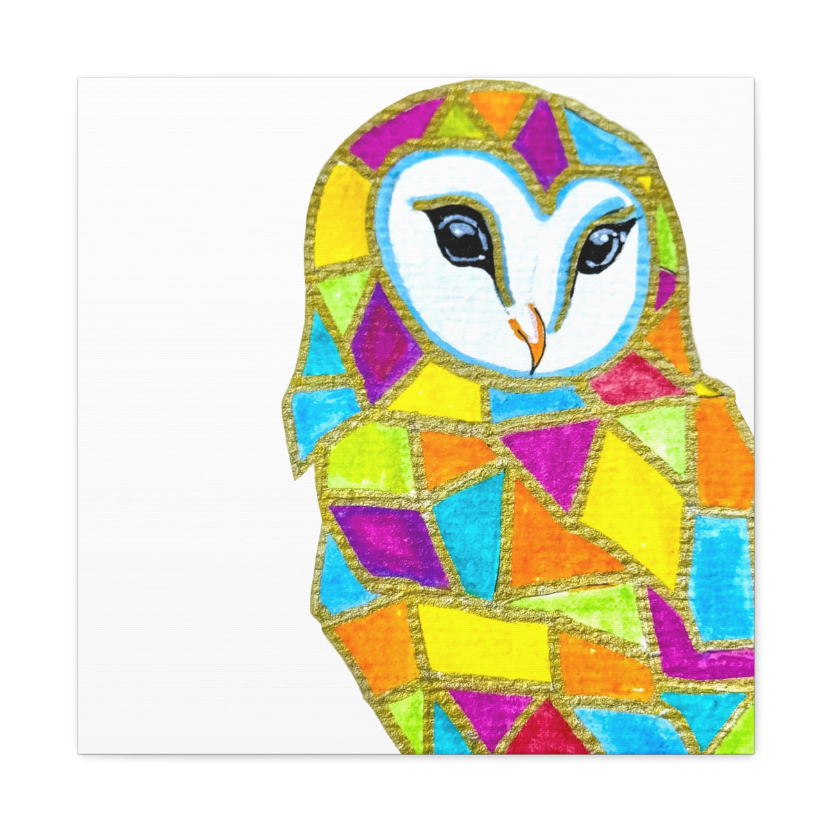 Spirit Animal Collection - Colorful Mosaic Barn Owl  — Stretched Canvas Print Wall Art