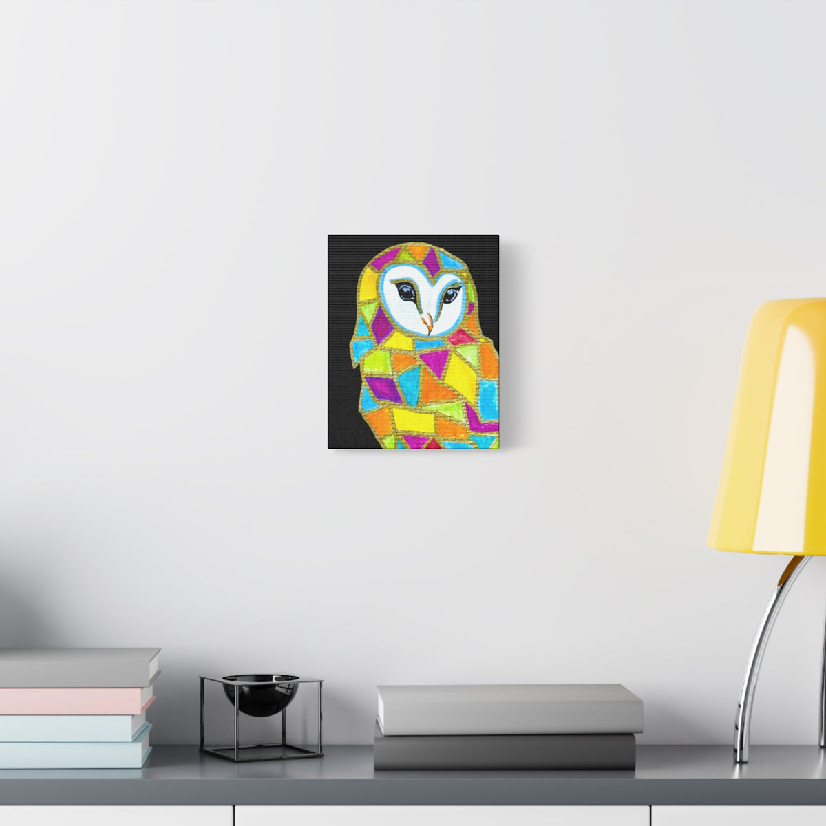 Spirit Animal Collection - Colorful Mosaic Barn Owl  — Stretched Canvas Print Wall Art