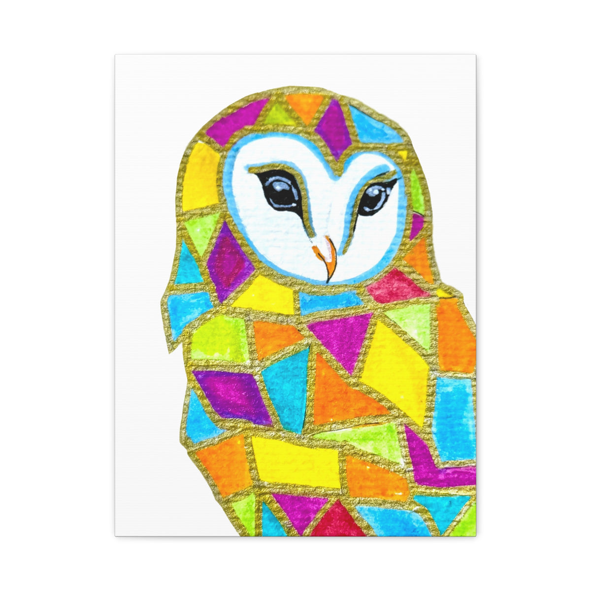 Spirit Animal Collection - Colorful Mosaic Barn Owl  — Stretched Canvas Print Wall Art