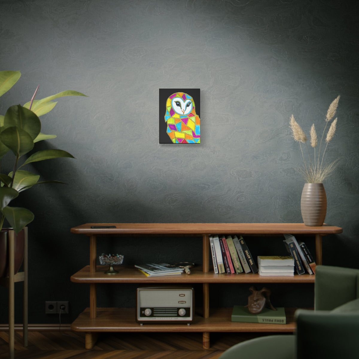 Spirit Animal Collection - Colorful Mosaic Barn Owl  — Stretched Canvas Print Wall Art