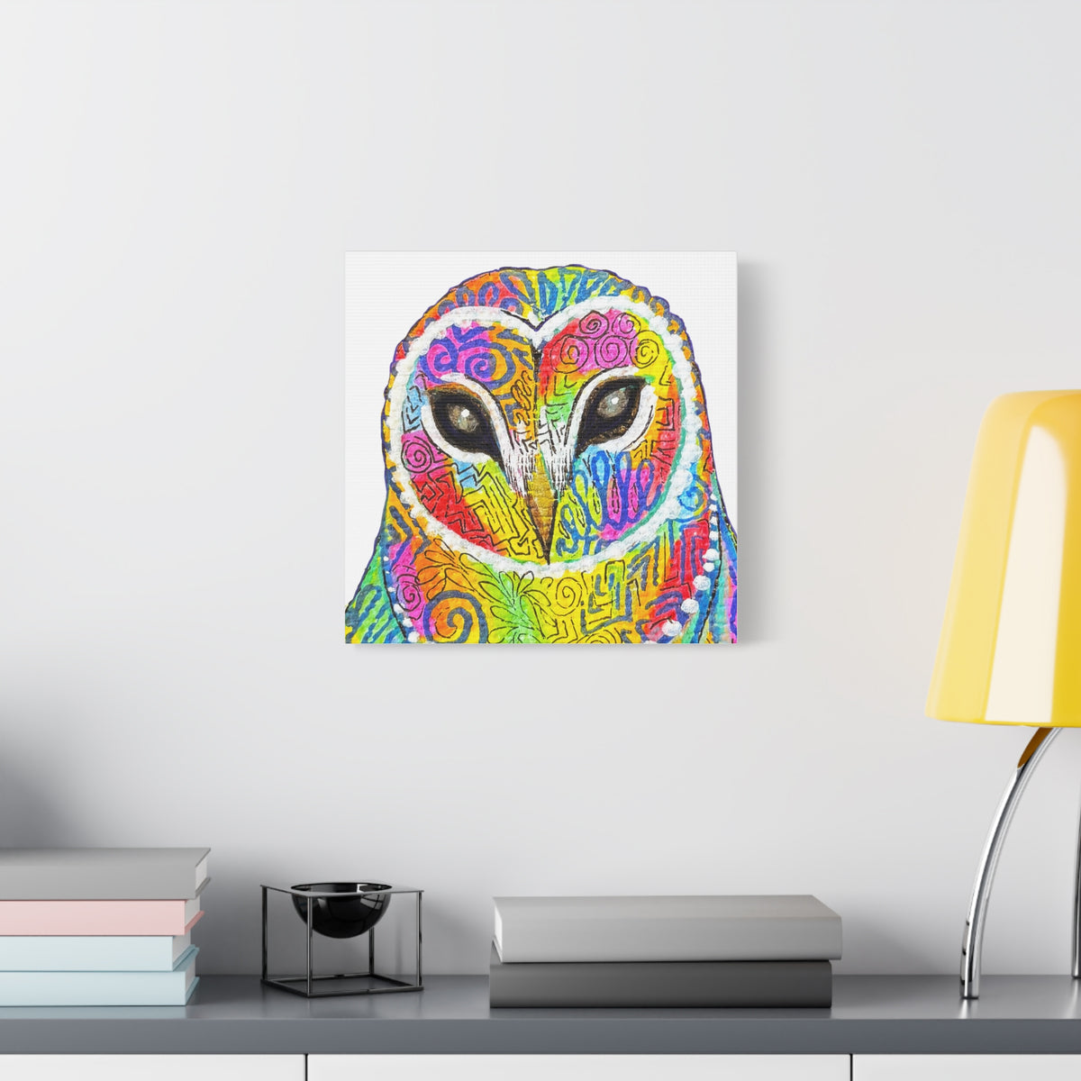 Spirit Animal Collection - Colorful Psychedelic Owl  — Stretched Canvas Print Wall Art