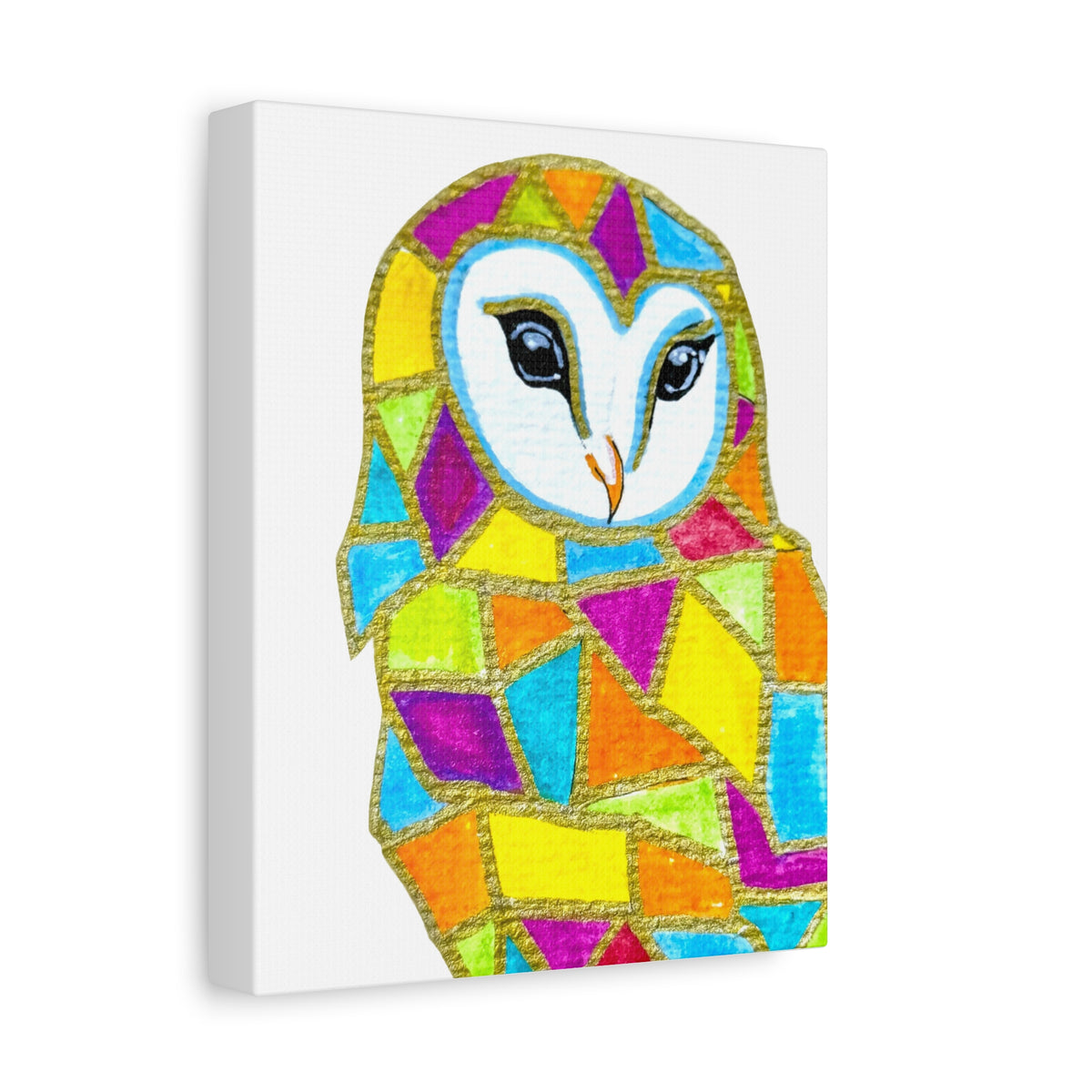 Spirit Animal Collection - Colorful Mosaic Barn Owl  — Stretched Canvas Print Wall Art