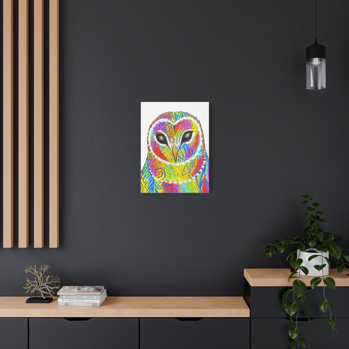 Spirit Animal Collection - Colorful Psychedelic Owl  — Stretched Canvas Print Wall Art