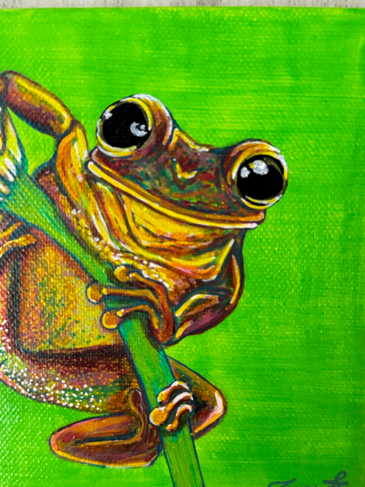 Leap-of-faith-frog-painting-by-ingrida-tautkute-ingridaart-original-painting-wall-art-psychedelic-colorful-contemporary-spiritual-artwork-closeup-wall-painting-handmade-green-colorful