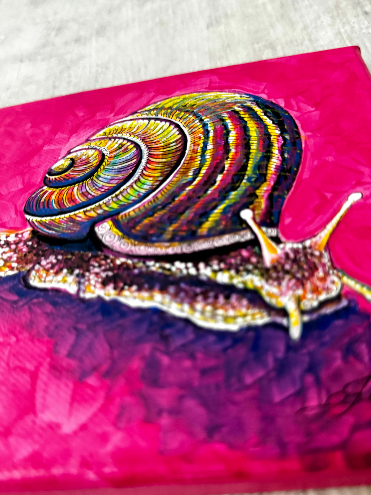 colorofoc-helix-snail-painting-original-acrylic-on-canvas-ingrida-tautkute-side-view-painting-artwork-ingrida-artist-colorful-neon-colors-rainbow-magical-