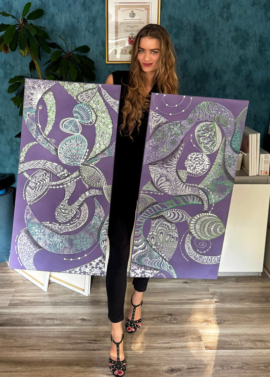 Original Acrylic Painting – A Dance with Time, Diptych 100x50 cm x2
