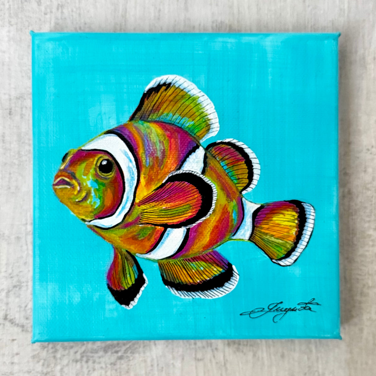 Original Acrylic Painting – Clownfish, Canvas, 15x15